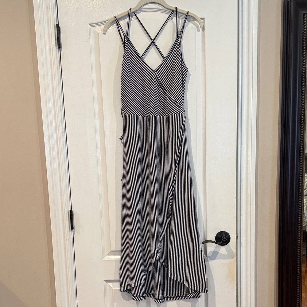 Z Supply Navy and White Striped High Low Dress-M
